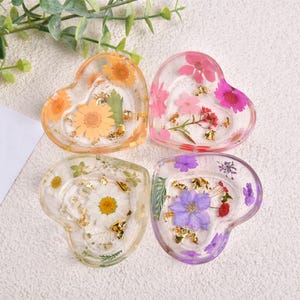 NEW! Real Flowers Resin Ring Holder,Heart Shaped Ring Dish,Pink/White/Pink/Orange Floral Coaster,Cute Resin Tray, Summer/Birthday Gift